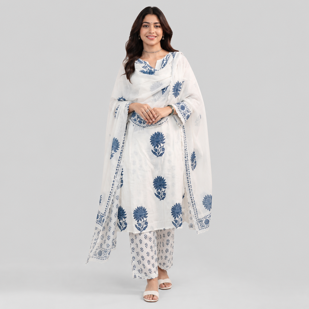 Blue bloom kurta set