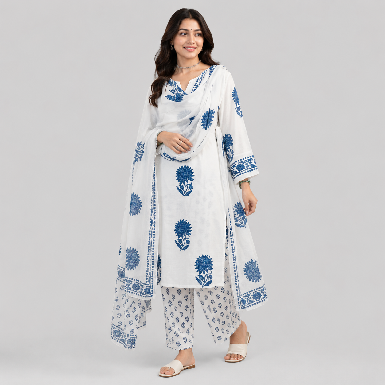 Blue bloom kurta set