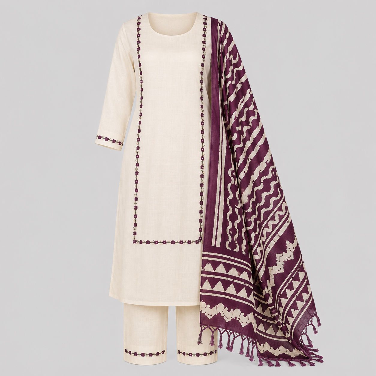 Ivory Plum Grace Kurta Set