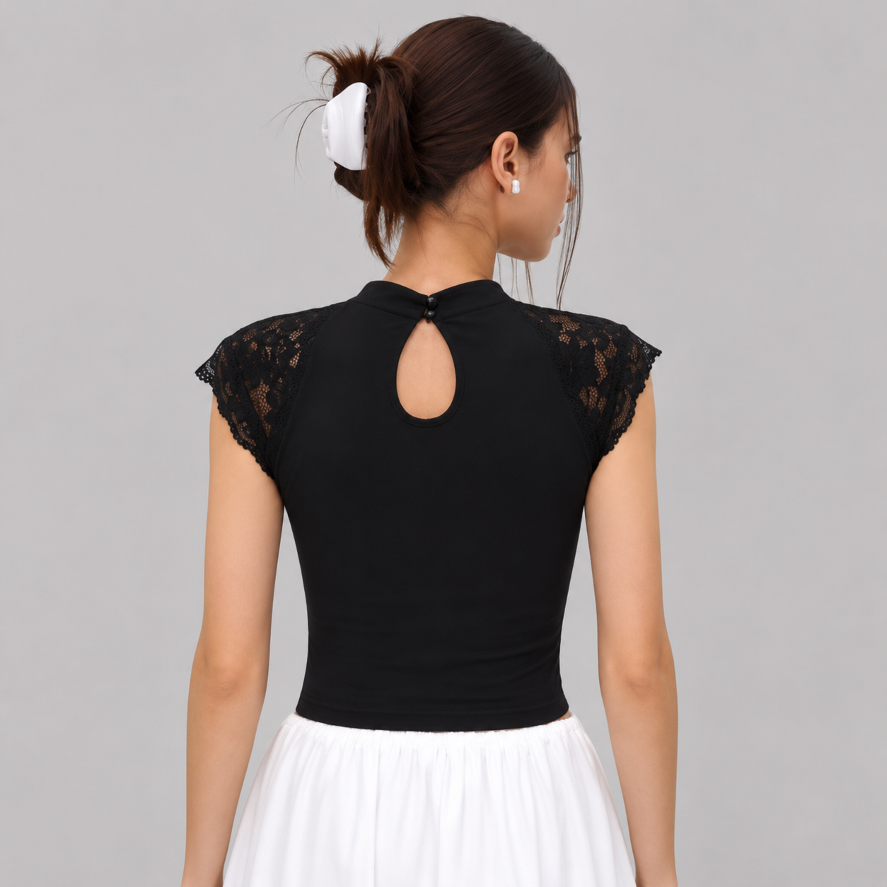Midnight Lace Mock Neck Top