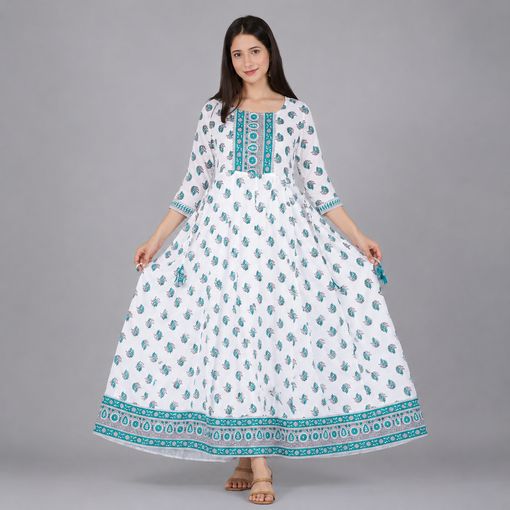 Aqua Bloom Anarkali Kurti
