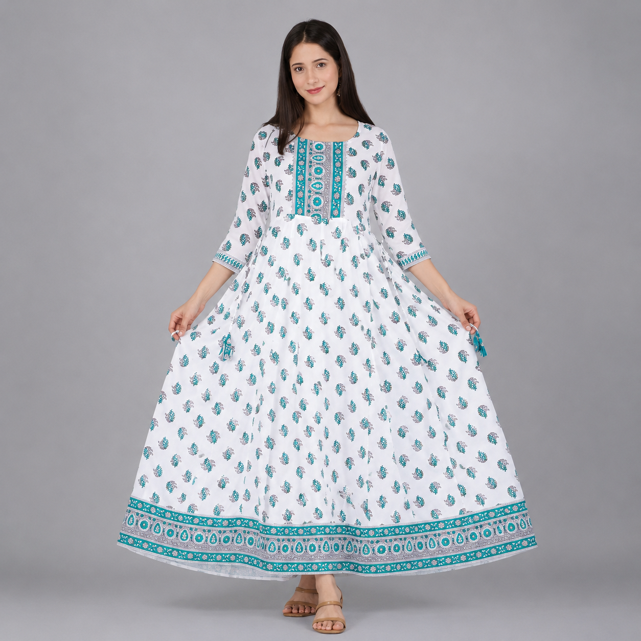 Aqua Bloom Anarkali Kurti