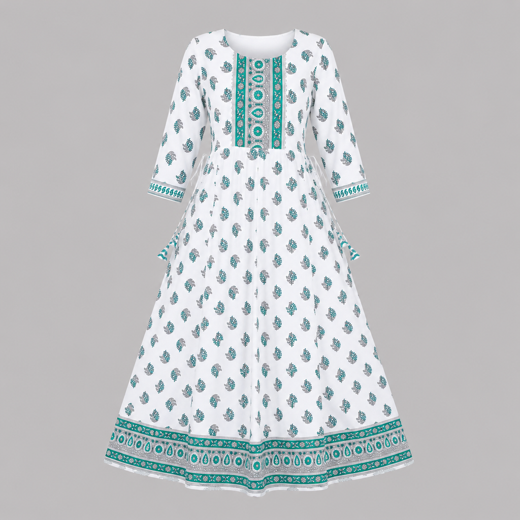 Aqua Bloom Anarkali Kurti