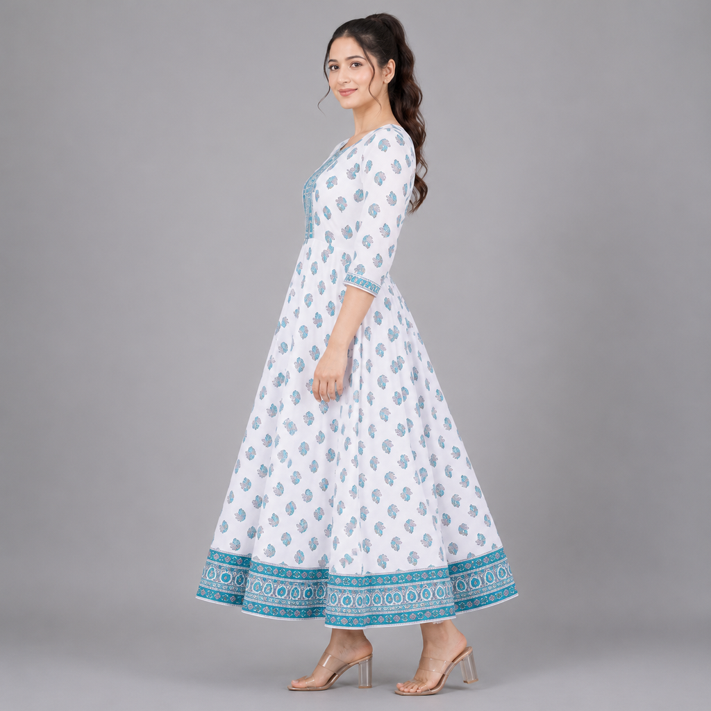 Aqua Bloom Anarkali Kurti