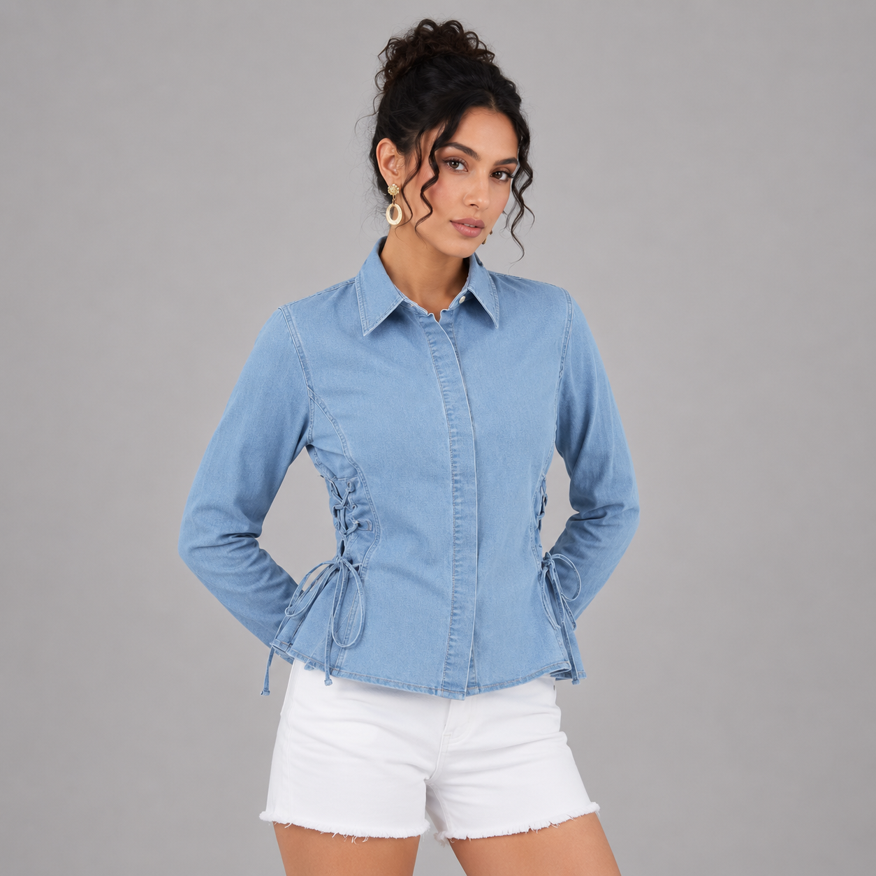 Lace-Up Denim Shirt
